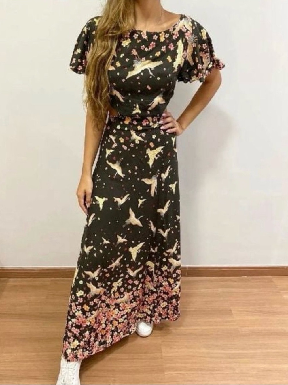 FARM Rio Black Floral & Bird Print Maxi Dress - Women's